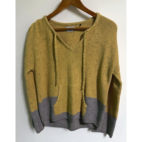 prAna Hoodie Sweater Small Crystal Beach Organic Cotton Yellow Gray Pullover - Picture 1 of 5